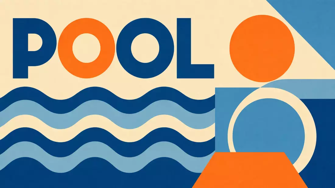 Bauhaus-Poster mit geometrischen Formen und dem Wort POOL