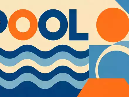 Geometrisches Bauhaus-Poster mit dem Wort POOL symbolisiert visuell die Branche von Fluidra S.A., ISIN ES0137650018 - Foto: THN