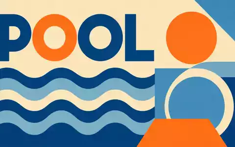 Geometrisches Bauhaus-Poster mit dem Wort POOL symbolisiert visuell die Branche von Fluidra S.A., ISIN ES0137650018 - Foto: THN