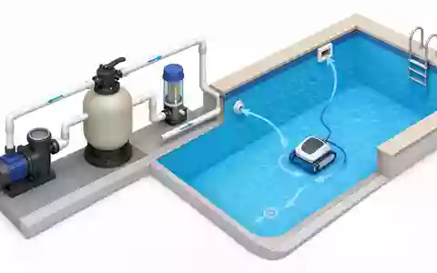 Isometrisches 3D-Diagramm der Poolwasser-Aufbereitungskette veranschaulicht den Produktprozess von Fluidra S.A., ISIN ES0137650018, systematisch - Foto: THN
