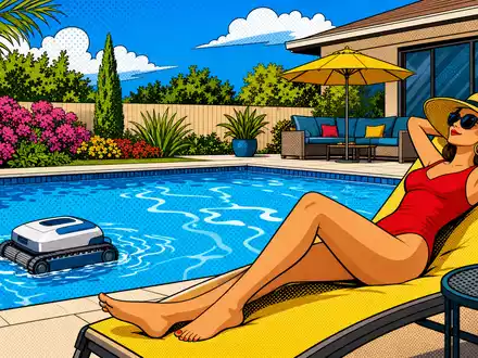 Farbenfrohe Pop-Art-Comicszene mit Poolroboter vermittelt das Konsumentenerlebnis der Produkte von Fluidra S.A., ISIN ES0137650018 - Foto: THN