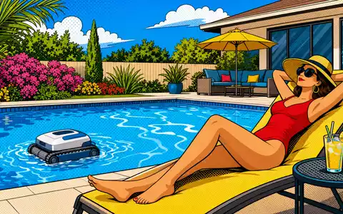 Farbenfrohe Pop-Art-Comicszene mit Poolroboter vermittelt das Konsumentenerlebnis der Produkte von Fluidra S.A., ISIN ES0137650018 - Foto: THN