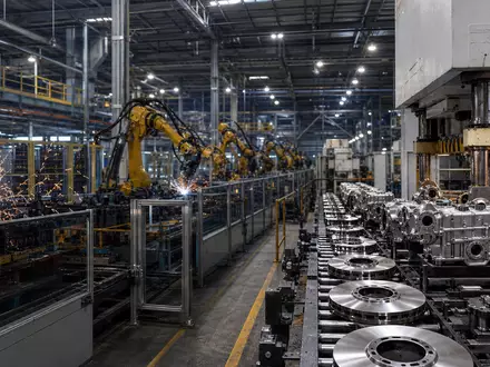 Fotorealistische Roboterschweißstraße zeigt CIE Automotive S.A. ISIN ES0105630315 als führenden Automobilzulieferer für Metallteile weltweit - Foto: THN