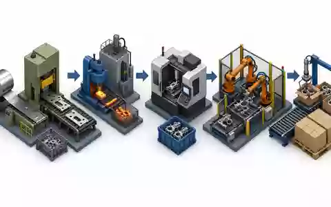 Isometrisches 3D-Diagramm zeigt Wertschöpfungskette von Metallpressung bis Montage, typisch für CIE Automotive S.A., ISIN ES0105630315 - Foto: THN