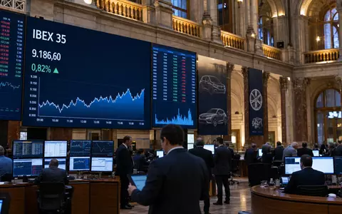 Börsen-Editorialfoto der Bolsa de Madrid mit IBEX-35-Kurstafel für Börsennotierung von CIE Automotive S.A., ISIN ES0105630315 - Foto: THN