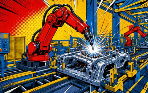 Pop-Art-Comic zeigt schweißenden Fabrikroboter und symbolisiert dynamische Fertigung von CIE Automotive S.A., ISIN ES0105630315 - Foto: THN