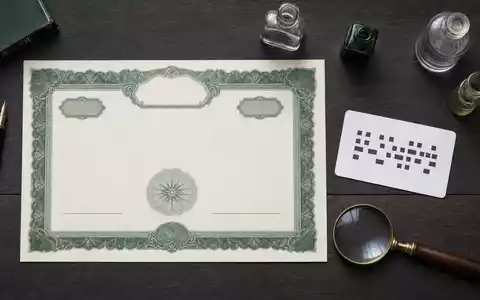 Flatlay-Arrangement mit Aktienzertifikat, ISIN-Karte und leeren Glasflaschen illustriert Vidrala S.A. Investmentthema, ES0183746314 - Foto: THN