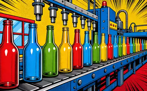 Farbenfrohe Pop-Art-Comic-Szene mit stilisierten Glasflaschen präsentiert lebendig Vidrala S.A. Branche, ISIN ES0183746314, Comic-Design - Foto: THN