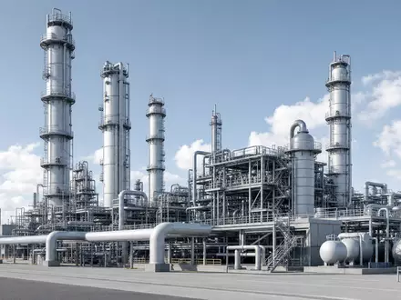 Valero Energy Corp US91913Y1001 präsentiert einen modernen 3D-Render einer petrochemischen Verarbeitungsanlage mit Türmen - Foto: THN
