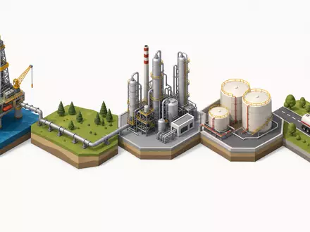 Valero Energy Corp US91913Y1001 illustriert isometrisch die Wertschöpfungskette von Ölförderung bis Distribution schematisch - Foto: THN