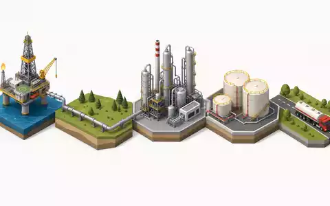 Valero Energy Corp US91913Y1001 illustriert isometrisch die Wertschöpfungskette von Ölförderung bis Distribution schematisch - Foto: THN