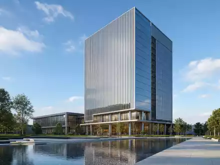 US Bancorp (ISIN US9029733048) wird durch einen modernen Hochhaus-Render mit Glasfassade und Teich symbolisiert - Foto: THN