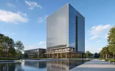 US Bancorp (ISIN US9029733048) wird durch einen modernen Hochhaus-Render mit Glasfassade und Teich symbolisiert - Foto: THN