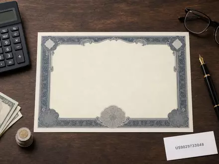 US Bancorp (ISIN US9029733048) als Flatlay mit Aktienzertifikat, ISIN-Karte, Bargeld und Büroutensilien arrangiert - Foto: THN