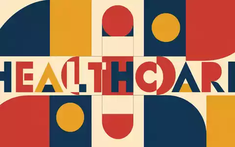 Ventas Inc. (US92276F1003) zählt zum Gesundheitssektor, Bauhaus-Poster kombiniert geometrische Formen mit Schriftzug HEALTHCARE - Foto: THN