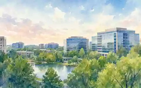 Verisign Inc. (US92343E1029) hat seinen Hauptsitz in einer BĂŒrolandschaft, dargestellt in sanfter Aquarell-Malerei am Wasser - Foto: THN