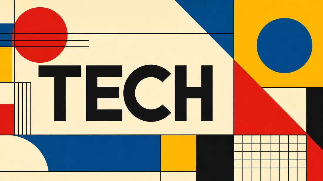 Bauhaus-Poster mit geometrischen Formen und Schriftzug TECH