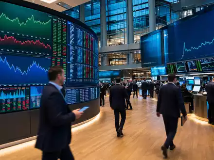 Verisign Inc. (US92343E1029) notiert an der NASDAQ, hier gezeigt als belebter Handelsraum mit Technologie-Aktiencharts - Foto: THN