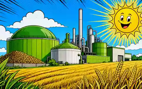 Verbio SE (DE000A0JL9W6) wird hier als bunte Comic-Illustration einer Bioenergieanlage im Sektor Erneuerbare Energien gezeigt - Foto: THN