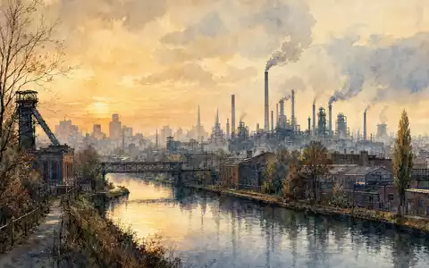 Zartes Aquarellgemälde der Essener Industrielandschaft symbolisiert den traditionsreichen Ruhrgebiet-Sitz von Brenntag SE DE000A1DAHH0 - Foto: THN
