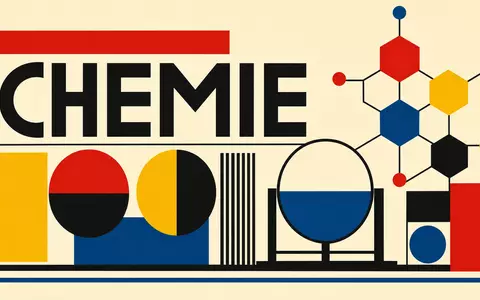 Geometrisches Bauhaus-Poster mit dem Wort CHEMIE repräsentiert anschaulich die Branche von Brenntag SE ISIN DE000A1DAHH0 - Foto: THN
