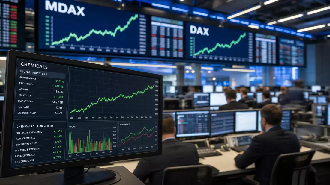 Editorial-Aufnahme eines Trading-Floors mit Kurscharts der Frankfurter Börse