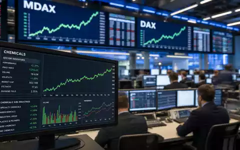 Stimmungsvolles Börsen-Editorial zeigt Frankfurter Trading-Floor mit Chemiesektor-Charts für Brenntag SE ISIN DE000A1DAHH0 - Foto: THN