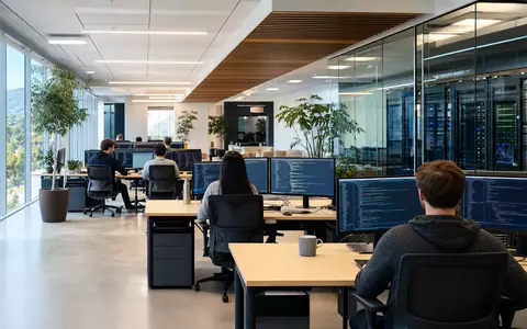 AppLovin Corp. ISIN US03782L1017 zeigt Entwickler in einem modernen Software Büro mit Servern im Hintergrund - Foto: THN