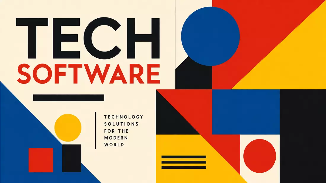 Bauhaus-Grafikposter mit Primärfarben, geometrischen Formen und TECH SOFTWARE Typografie