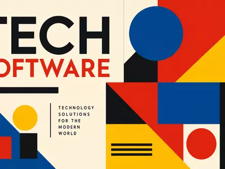 AppLovin Corp. ISIN US03782L1017 Bauhaus Poster mit farbigen geometrischen Formen und großer TECH SOFTWARE Typografie - Foto: THN
