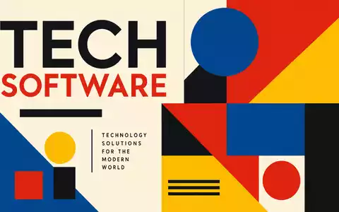 AppLovin Corp. ISIN US03782L1017 Bauhaus Poster mit farbigen geometrischen Formen und großer TECH SOFTWARE Typografie - Foto: THN