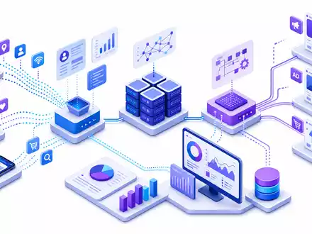 AppLovin Corp. ISIN US03782L1017 isometrisches 3D Diagramm der digitalen Werbetechnologie Plattform mit Daten Verbindungen - Foto: THN