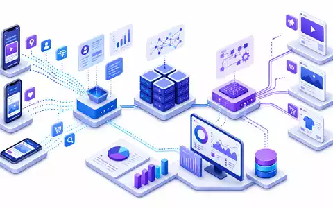 AppLovin Corp. ISIN US03782L1017 isometrisches 3D Diagramm der digitalen Werbetechnologie Plattform mit Daten Verbindungen - Foto: THN