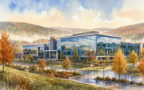 ANSYS Inc. Technologiecampus in Canonsburg als stimmungsvolles Aquarell mit herbstlichen Bäumen, ISIN US0357101090 - Foto: THN