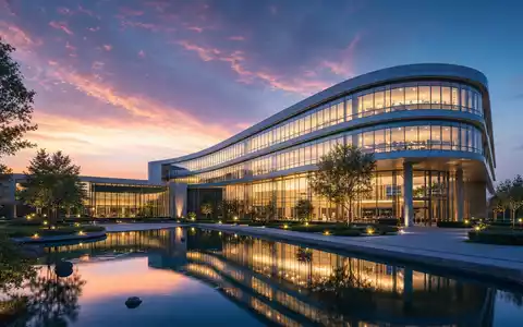 ANSYS Inc. modernes Technologie-Hauptquartier als Architektur-Render mit Glasfassade bei Dämmerung, ISIN US0357101090 - Foto: THN