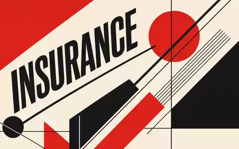 Aon plc IE00BLP1HW54 im Bauhaus Grafikposter mit geometrischen Formen in Rot Schwarz und Wort INSURANCE - Foto: THN