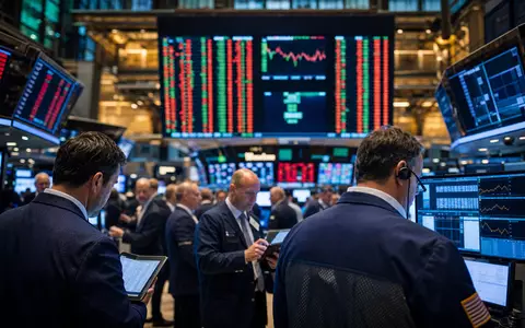Aon plc IE00BLP1HW54 Börsen Editorial zeigt NYSE Handelsparkett mit Brokern und digitalen Kurstafeln im Hintergrund - Foto: THN