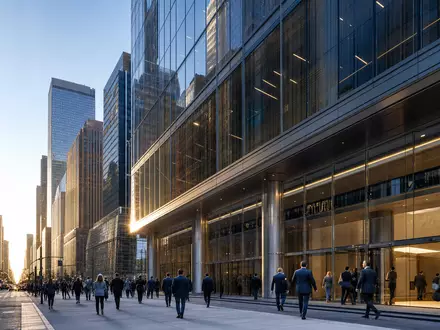 Apollo Global Management US0376123065 Hauptsitz im modernen Finanzviertel New Yorks bei Sonnenaufgang - Foto: THN
