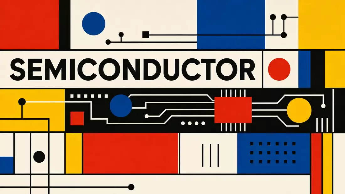 Bauhaus-Designposter mit Primärfarben, Kreisen und dem Text SEMICONDUCTOR