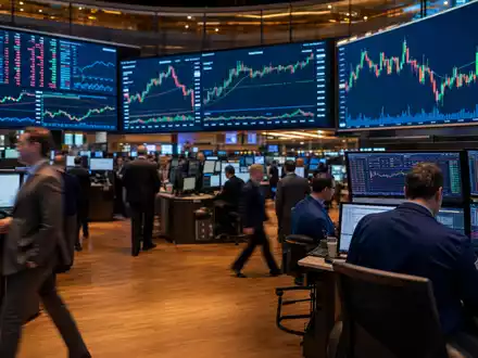Analog Devices Inc. US0326541051 Börsenhandelssaal mit Halbleiter-Sektorkursen auf digitalen groĂen Bildschirmen NASDAQ - Foto: THN
