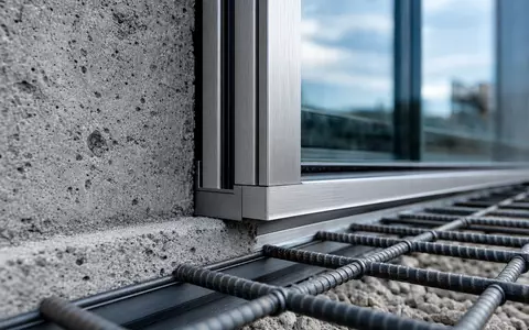 Equity Residential US29476E1073 Makrodetail zeigt Beton Stahl und Glasfensterrahmen moderner Wohngebäude in Nahaufnahme - Foto: THN
