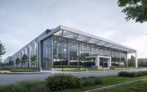 Equinix Inc. modernes Rechenzentrumgebäude als Architektur-Render mit Glasfassade und Begrünung, ISIN US29444U7033 - Foto: THN