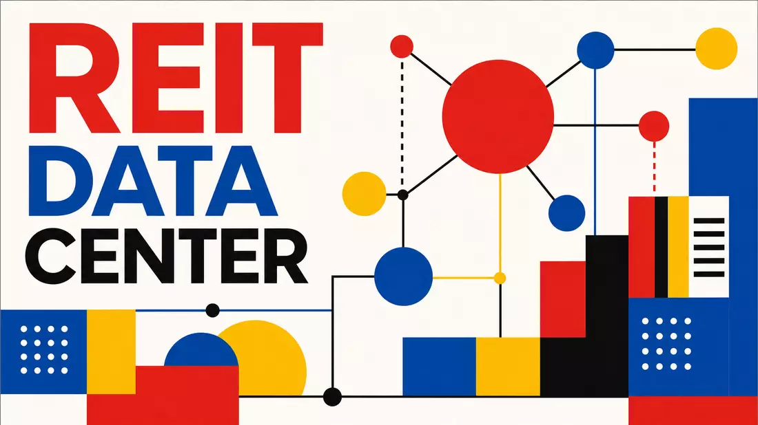 Bauhaus-Designposter mit geometrischen Formen und dem Text REIT DATA CENTER in Primärfarben