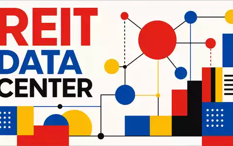Equinix Inc. Bauhaus-Poster mit REIT DATA CENTER Schriftzug und geometrischen Formen, ISIN US29444U7033 - Foto: THN