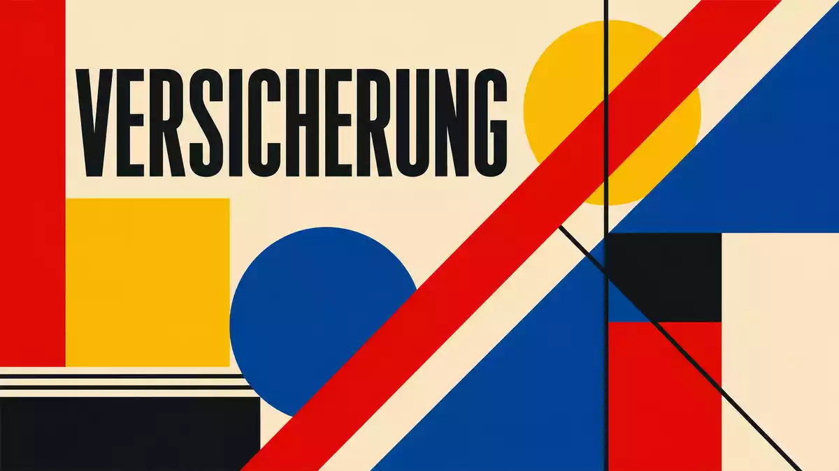 Bauhaus-Poster mit VERSICHERUNG in Primärfarben und geometrischem Muster
