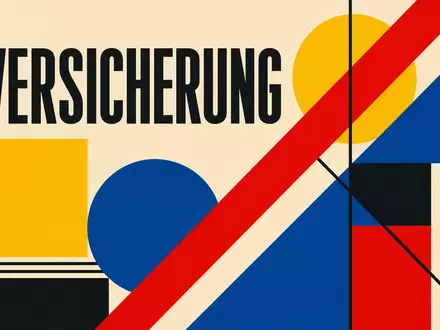 Erie Indemnity Co. Bauhaus-Poster mit VERSICHERUNG-Text und geometrischen Formen, ISIN US29530P1021 Sektor - Foto: THN