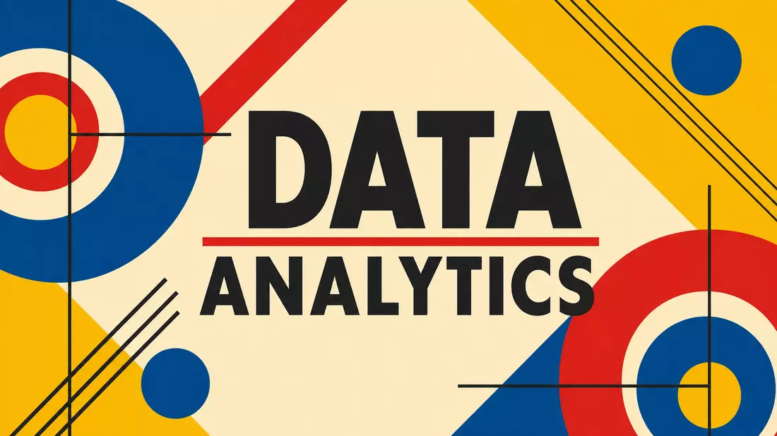 Bauhaus Poster mit geometrischen Primaerfarben und DATA ANALYTICS Schriftzug