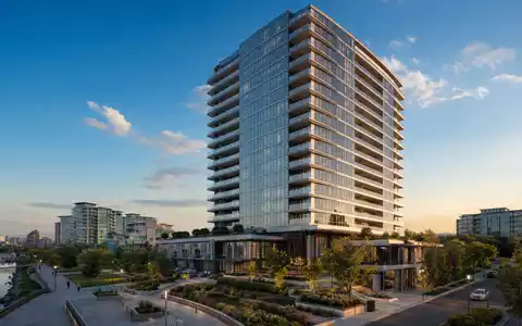Architektur-Render eines modernen Glas-Wohnhochhauses am Wasser im Portfolio von Essex Property Trust US29717P1049 - Foto: THN