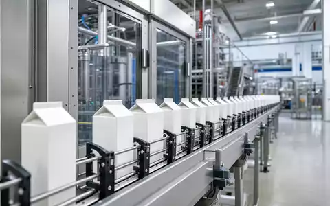 SIG Group AG CH0435377954 zeigt eine moderne Verpackungsanlage mit aseptischen Kartonpackungen auf einer Produktionslinie - Foto: THN