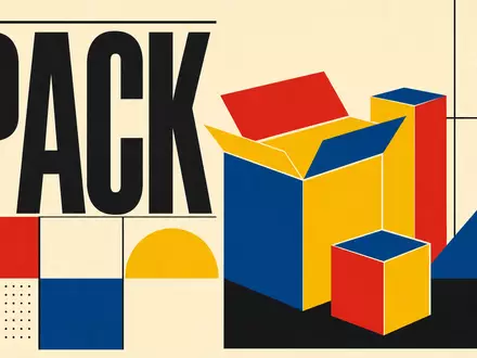 SIG Group AG CH0435377954 inspiriert ein geometrisches Bauhaus-Poster mit Sektor-Schriftzug PACK und stilisierten Kartonformen - Foto: THN